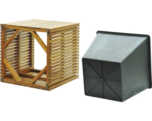 Blumenhocker aus Holz mit Kunststoffeinsatz