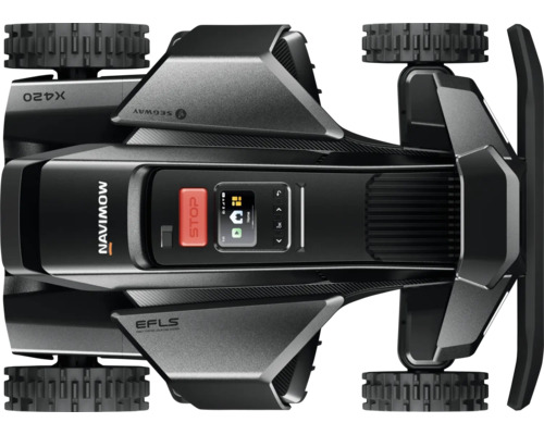 Mähroboter SEGWAY Navimow X420 für max. 2000m², ohne Begrenzungsdraht Aufsicht auf einen Mähroboter mit digitalem Display