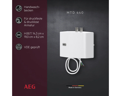 AEG MTD 440 Kleindurchlauferhitzer für Handwaschbecken und druckfeste Armatur
