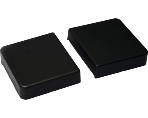 Zwei schwarze Vierkantrohrstopfen aus Kunststoff
