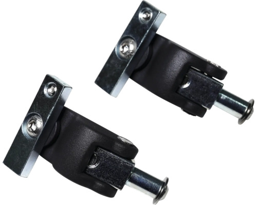 Zwei Fensterbefestigungen aus Metall und Kunststoff