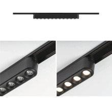 Schwarzes Schienensystem mit LED-Spots zur Deckenmontage