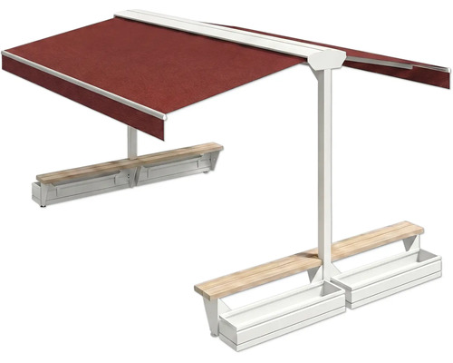 Pergola mit Markise und Sitzbank für den Aussenbereich