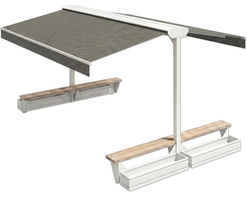 Freistehende Pergola mit Sitzbank und Pflanzkasten