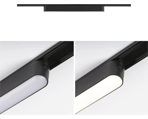 Schwarzes Schienensystem für die Deckenbeleuchtung mit LED-Leuchtmittel
