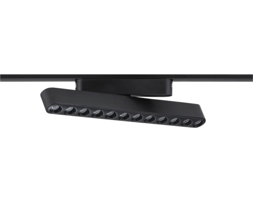 Schwarze LED-Schienenleuchte zur Deckenmontage.