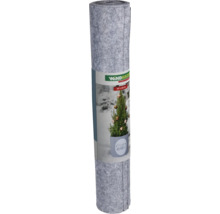 Windhager Logo. Eine Rolle graues Gartenvlies mit Abbildung eines kleinen, geschmückten Weihnachtsbaums im Topf.