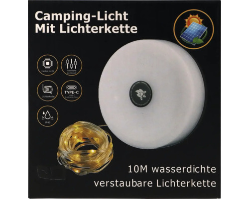Campinglampe mit zehn Meter langer, wasserdichter und verstaubarer Lichterkette