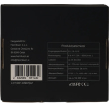 Produktverpackung mit technischen Spezifikationen und Herstellerinformationen