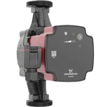 Grundfos ALPHA1 Heizungsumwälzpumpe aus schwarzem Gusseisen mit rotem Gehäuse und digitaler Anzeige.