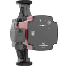 Grundfos ALPHA1 Umwälzpumpe in Rot und Schwarz mit digitaler Anzeige und Grundfos Logo.