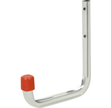 Metallischer Wandhaken mit roter Kappe und Befestigungslöchern