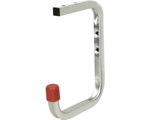 Metallischer Gerätehalter mit Schraubenlöchern und roter Schutzkappe