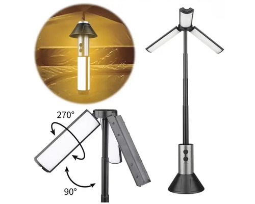 Verstellbare LED-Campinglampe mit verschiedenen Beleuchtungswinkeln