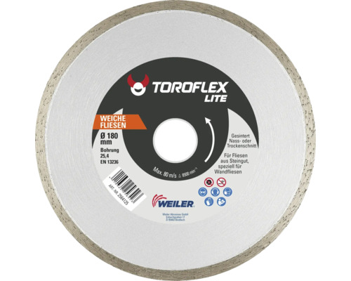 Diamanttrennscheibe für Fliesen und Keramik Ø 180x25,4 mm Toroflex Lite Trennscheibe mit 180 mm Durchmesser für weiche Fliesen