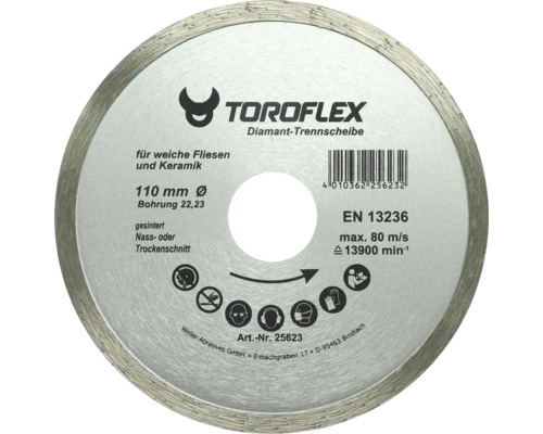 Toroflex Diamanttrennscheibe, 110 Millimeter Durchmesser, für weiche Fliesen und Keramik