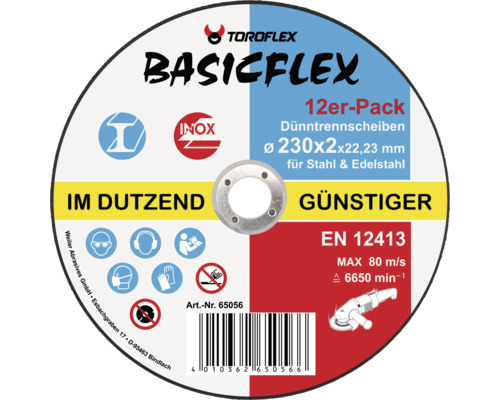 Toroflex Basicflex Trennscheiben im 12er-Pack, geeignet für Stahl und Edelstahl