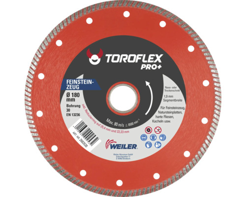 Diamanttrennscheibe für Fliesen Ø 180x30 mm Toroflex Pro+ Trennscheibe Durchmesser 180 Millimeter zum Schneiden von Fliesen