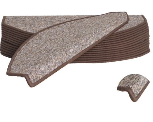Stufenmatte Camp halbrund braun 23,5x65x4,5 cm Stufenteppich-Set mit brauner Umrandung