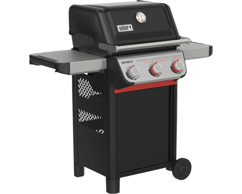 Weber Spirit Gasgrill mit drei Brennern und Seitentischen.