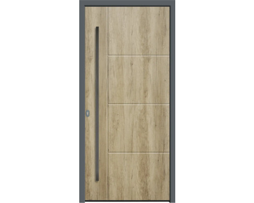 Haustür mit Holzstruktur und Griff