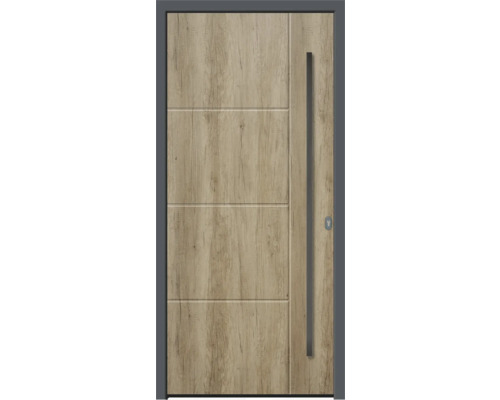 Haustür mit Holzoptik und Griff