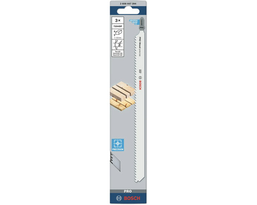 Bosch Stichsägeblatt T1044DP PRO Wood precise, 3er-Pack, für präzise Schnitte in Holz von 5 bis 150 Millimeter, universelle Passform.
