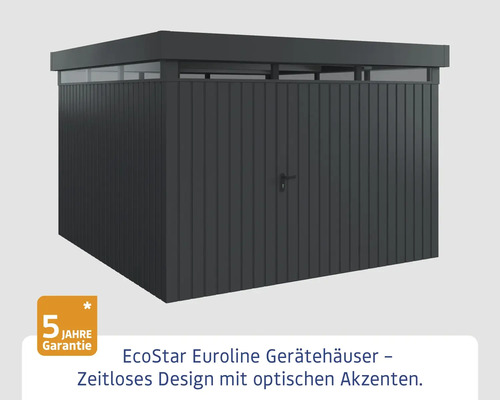 EcoStar Euroline Gerätehaus mit Flachdach und einer fünf Jahres Garantie