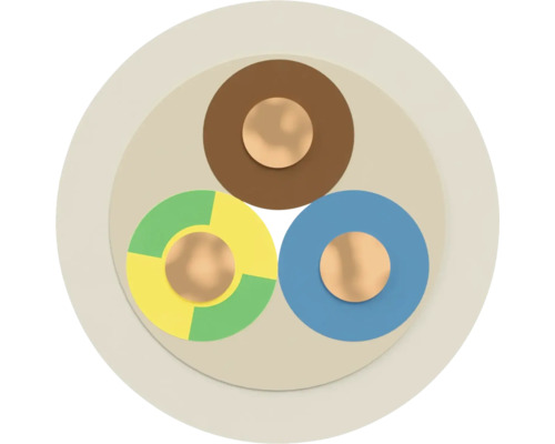 Querschnitt eines Elektrokabels mit drei Adern