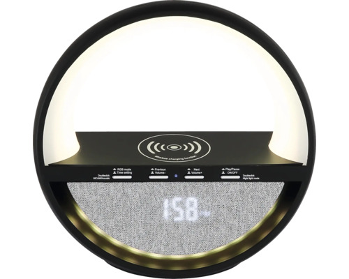 Runde LED-Lampe mit kabelloser Ladefunktion und Lautsprecher
