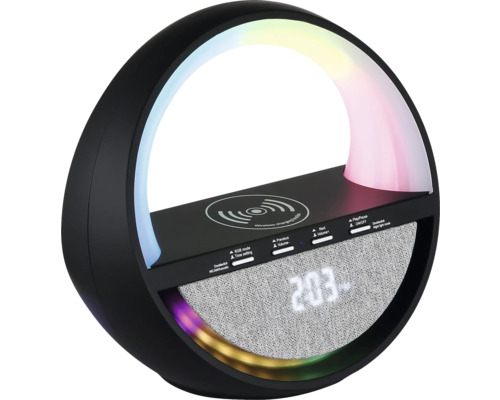 Multifunktionale Nachttischlampe mit digitaler Zeitanzeige, kabelloser Ladefunktion und Lautsprecher