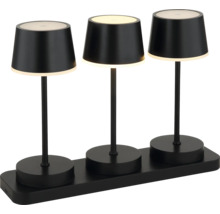 Drei schwarze LED-Tischleuchten auf einer rechteckigen Basis