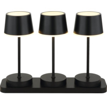 Drei schwarze Tischleuchten auf einer Basis