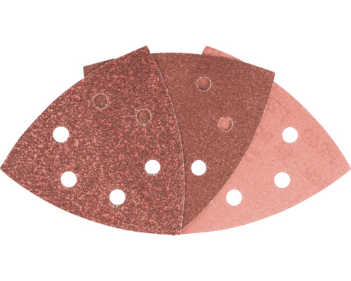 Mehrere Dreiecksschleifpapiere mit Löchern