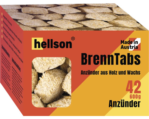 hellson BrennTabs Anzünder aus Holz und Wachs, hergestellt in Österreich, 42 Stück, 600 Gramm.