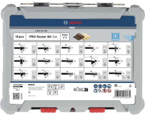 Bosch Pro Router Bit Set mit 15 Teilen, 8 Millimeter