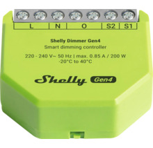 Shelly Dimmer Gen4 smarter Dimmcontroller mit maximal 200 Watt Leistung und Schraubklemmen.