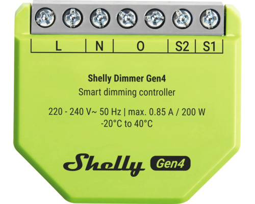 Shelly Dimmer Gen4 smarter Dimmaktor für 220 bis 240 Volt und maximal 200 Watt mit Schraubanschlüssen.