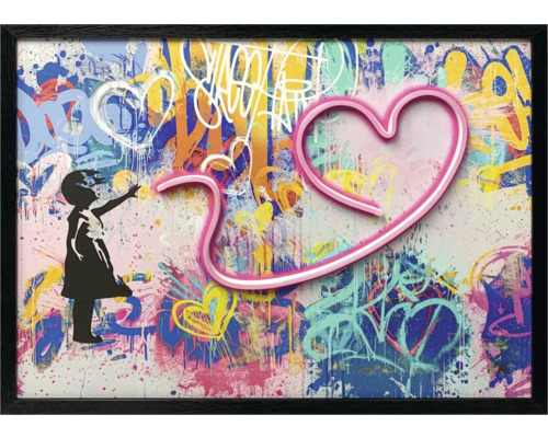 Gerahmtes Wandbild mit Mädchensilhouette und Herzmotiv