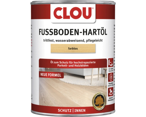 CLOU Fussboden-Hartöl farblos, trittfest und wasserabweisend für Parkett und Holzböden im Innenbereich.