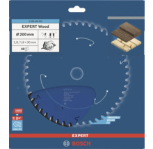 Bosch Kreissägeblatt Expert Wood mit 200 Millimetern Durchmesser, 48 Zähnen und Carbide Technologie für eine lange Lebensdauer bei Holzarbeiten.