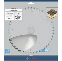 Kreissägeblatt Bosch PRO Wood, Durchmesser 254 Millimeter, 40 Zähne, für Holz, Universal Brand Fit, lange Lebensdauer, Bosch Logo.