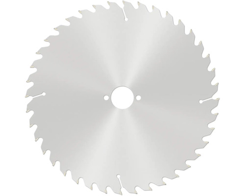 Kreissägeblatt aus Metall mit vielen spitzen Zähnen und zentraler Bohrung.