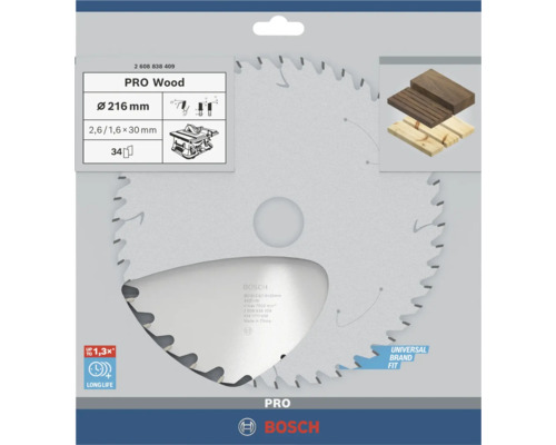 Bosch Kreissägeblatt Pro Wood, 216 Millimeter Durchmesser