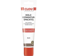 CLOU Holz-Reparatur-Spachtel weiß in einer Tube zum Ausbessern von Rissen und Löchern in Holz.
