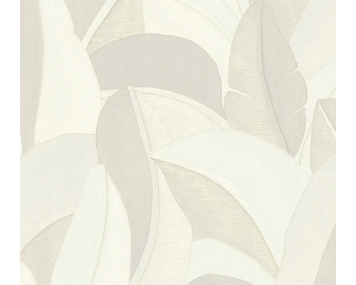 Vliestapete mit großflächigem Bananenblatt-Muster, strukturierte Oberfläche, botanisches Design.