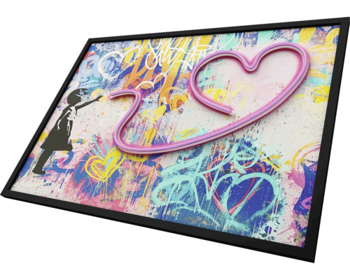 Gerahmtes Wandbild mit Graffiti-Motiv, Mädchen und Herz