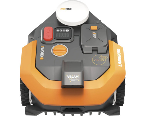 Worx Landroid Mähroboter mit Bedienfeld, Stopptaste, Akku und VSLAM Technologie