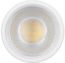 LED Reflektorlampe GU10 mit strukturierter Linse und weißem Rand.