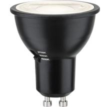 LED-Leuchtmittel GU10 in Schwarz mit Schalter für Farbtemperatur 2700 Kelvin, 3000 Kelvin und 4000 Kelvin.